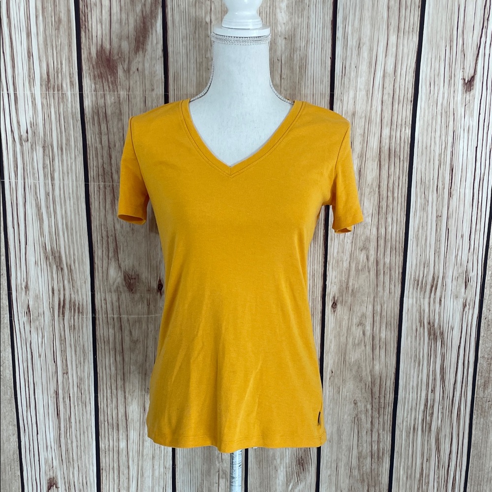 Eddie Bauer Mustard V-Neck Short Sleeve Tee